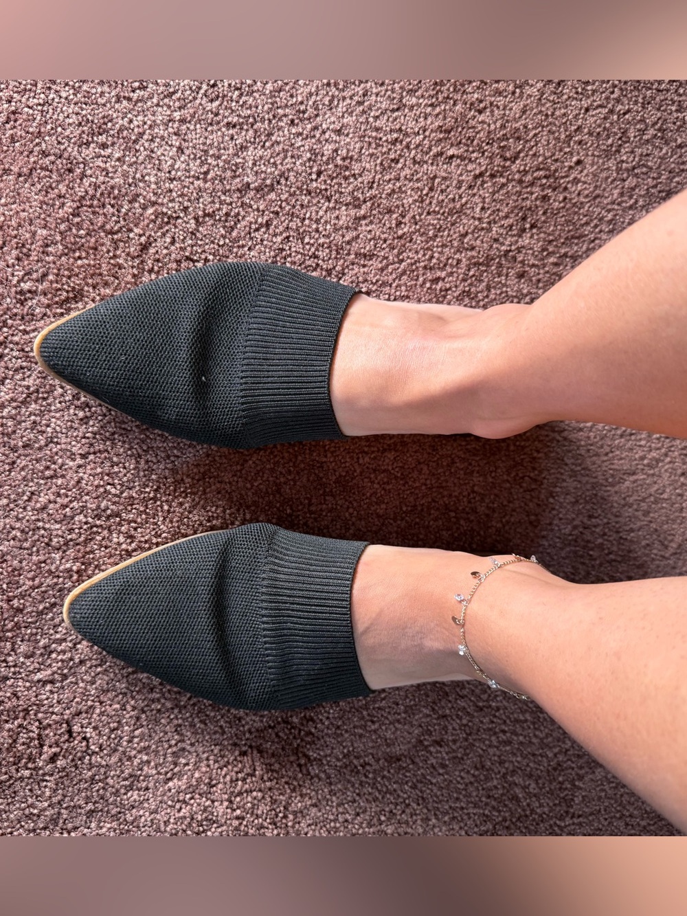 Well-Loved Black Knit Mules | Pointed Toe Slides | Petite Size | Real Daily Wear